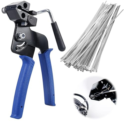 Pinzas para bridas, 150 unidades, acero inoxidable, bridas y pistola de encuadernación de metal, alicates de encuadernación de cables de metal, herramienta de encuadernación para apretar