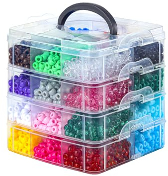 4000+ stycken färgglada ponnypärlor, 6 x 9 mm, pysselplastpärlor med stora hål, Kandi-pärlor för armband, hantverk, gör-det-själv-smyckestillverkning, 4-delat box-set