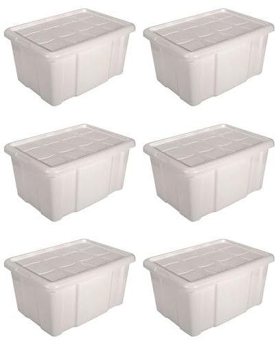 AC - Pack de 6 cajas de almacenamiento con tapa Nº 18 - Plástico - Contenedor, guardar ropa, mantas, libros - Fabricado en España - 60 L - 29,7 x 61,5 x 45 cm - Marfil