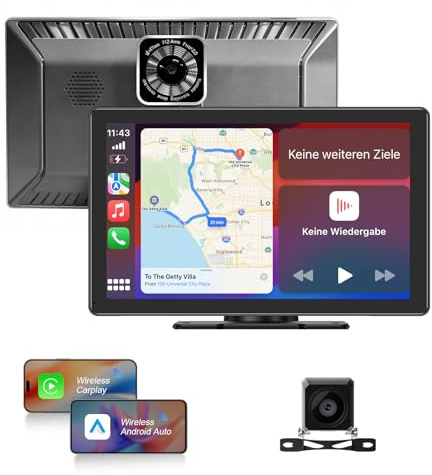 Wireless CarPlay & Android Auto Display für Auto – Mit 1080P Rückfahrkamera, GPS Navigation, Mirror Link, Plug & Play für alle Fahrzeuge (SUV/LKW/PKW) 9 Zoll