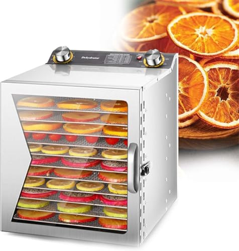 zhenmaster Deshidratador De Alimentos 800W Con Bandejas Acero Inoxidable, Temporizador Programable 12h, Secador Carne, Frutas, Verduras, Hierbas Aromáticas y Snacks Caseros Naturales En Casa(12Layers)