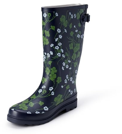 Amazon Essentials Stivali Wellington Alti e Impermeabili Donna, Navy Floreale, 42 EU