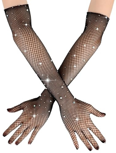 Quilax 1 Parr näthandskar dam, 80-tals damhandskar, fingerlösa handskar, operahandskar för dansfester, cosplay-kostym, opera, karnevaler, halloweenfest, kostymtillbehör (40 cm), svart, M