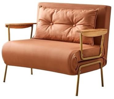 Modern Bäddsoffa med justerbart konstläder for hemmabruk, lämplig for vardagsrum och kontor Sovfåtölj(Orange,100cm)