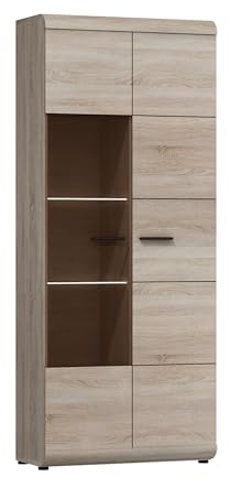 Masseno Glasvitrine LEGAME Standvitrine, Wohnzimmer Vitrine, Modern Vitrinenschrank, 80x37x194cm, Sonoma Eiche