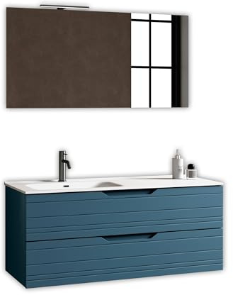 AQA DESIGN mobile bagno composizione lavandino bagno, mobile bagno con lavabo base sospesa con frontali in MDF, set mobili bagno nr2 cassetti con scorrimento - Blu - 121x46,5x190 cm