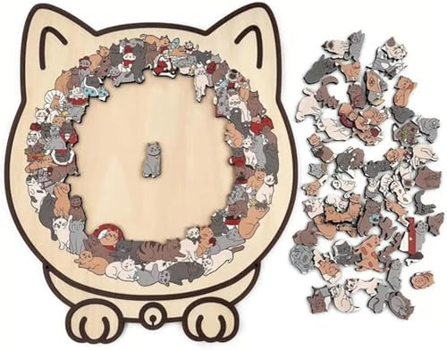De Madera De 135 Piezas con Forma Gato En Color Morandi,Puzzle Gatos De Madera,Rompecabezas Irregular con Marco,Regalos Creativos para Los Amantes De Los Gatos (A1)