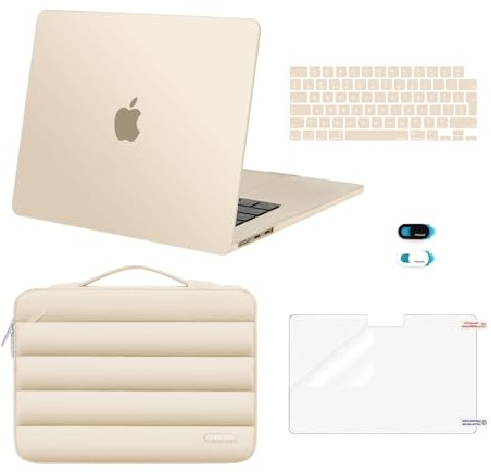MOSISO Coque Compatible avec MacBook Air 15 Pouces M5 M4 M3 M2 2026-2023 | Kit 5-en-1 Coque Compatible avec MacBook Air 15 Pouces 2026-2023 A3448 A3241 A3114 A2941 avec Touch ID,Lumière Étoiles