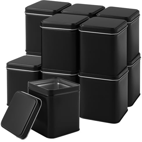 MUXHEL Lot de 12 boîtes à thé classiques pour thé en vrac, hermétiques aux arômes, en métal, pour 80 g chacune, Earl Grey, 8 x 8 x 9 cm
