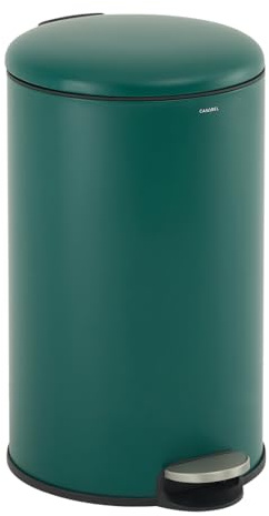 CASABEL pattumiera da Cucina Rotonda 30L, Inox Anti-Impronte, Verde | Apertura a pedale, Chiusura ammortizzata, Inox antimpronta, Anello fermasacco, Maniglia di trasporto, Facile manutenzione