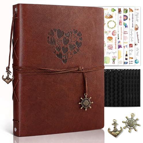 BIROYAL Fotoalbum zum Selbstgestalten, 250g Papier 80 Seiten, Ledereinband | Fotoalbum zum Einkleben, 27×20.5cm, Ringbuchbindung, Mit Aufkleber, Fotoecken & Metallzubehör, Für Hochzeit Geburtstag