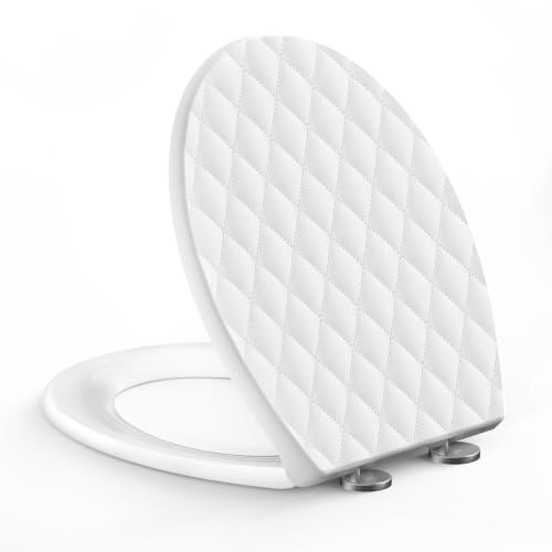 SREWOHS PRO Toalettlock med soft-close-mekanism, O-form, toalettsits med snabböppningsfunktion, toalettlock med snabbfrigöring, vit, maximal belastning 175 kg, 44,6 x 37,1 cm