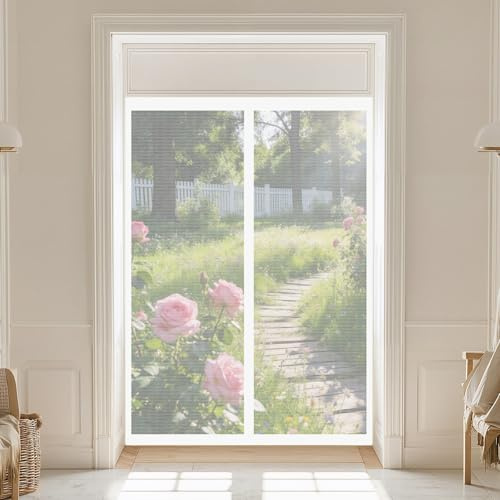 Zanzariera Magnetica 142 x 240 cm Facile da Installare, Chiusura Automatica, Mantiene L'Aria Fresca, Maglia Fine, Anti Insetti Tende Zanzariere per Porte, Finestra, Bianco