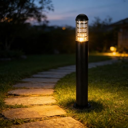 XINYASEE Luz de Camino LED para Exterior, Bolardo Negro Impermeable IP44, Lámpara de Jardín de Aluminio Resistente, Luz Cálida para Paisaje, Césped y Accesos, Duradera y Fácil de Instalar