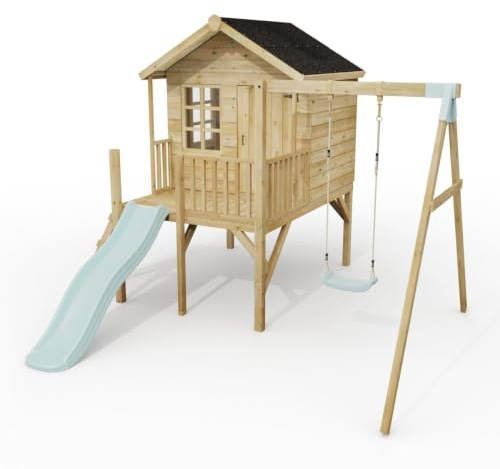 ClassicPlay Premium 5ft Playhouse on Deck with Single Swing and Slide Ice Blue