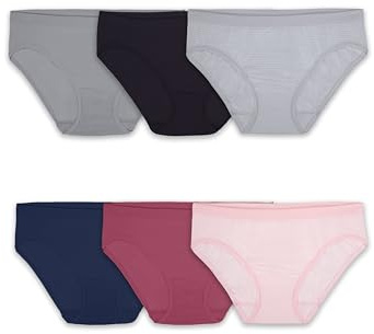 Fruit Of The Loom Womens No Show Seamless Underwear, Amazing Stretch & Panty Lines, Available Plus Size Bikini, Nylon - Bikini - 6 Pack - Colors May Vary, 6 US