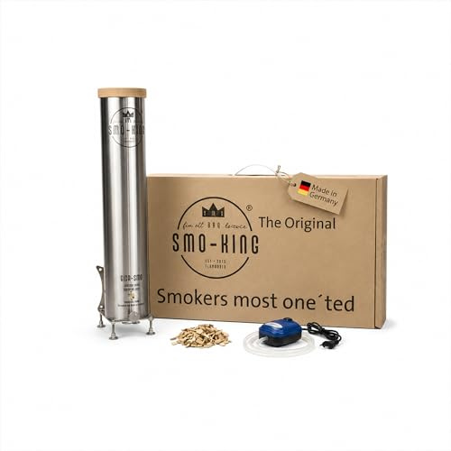 SMO-KING GIGA-SMO Kaltrauchgenerator 4L aus Edelstahl/Messing – Für Smoker & Grill – Mit regelbarer 230V Pumpe & 2 kg Räucherchips