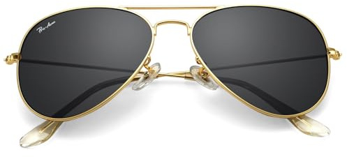 Pro Acme Classic Aviator Sunglasses for Women & Men Real Glass Lens Metal Frame UV400 Driver Sunglasses, 58 MM(Gold/Grey)