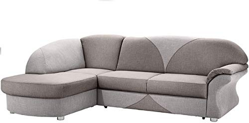 Cavadore Ecksofa Talea mit Ottomane links, Zweifarbige Polsterecke mit Federkern, 257 x 91 x 174, Strukturstoff Hellgrau/Grau