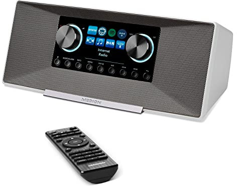 MEDION P85289 Internetradio mit DAB+ (WLAN, UKW, Spotify Connect, Amazon Music, DLNA, USB, Kopfhörer-Anschluss, AUX, LAN, Sleep Timer) weiß