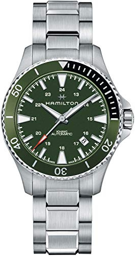 Hamilton Herrenuhr Automatik Khaki Navy Scuba Auto Stahl/Grün H82375161 | Analoge Uhr Swiss Made Green Dial 100m Wasserdicht Saphir-Kristall, 3 Zeiger Uhrwerk