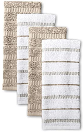 KitchenAid Albany Kitchen Towel Set 4-Pack 16x26, Milkshake Tan/White