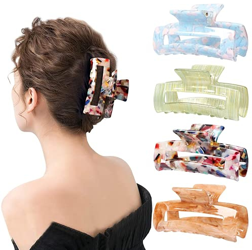 HAYHOI 4 Stück Banane-Haarspangen, Schmetterling-Kieferclips für Frauen | Hochwertiges Zelluloid-Acryl-Material, stabile Metallfeder-Klemme mit rutschfestem Halt,sanfte Zähne ohne Haarabdrücke,Motley