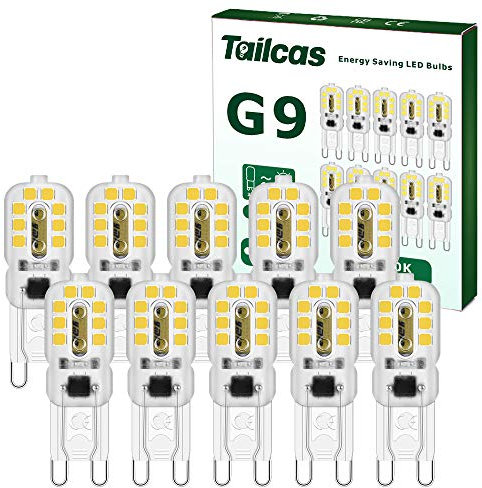 Lampadine led G9 3w, Luce Bianca Fredda 6000K, 300Lm CA230V, Nessun Sfarfallio Non Dimmerabile, Equivalente a 30W Lampada Alogena per l'illuminazione, 10 Pezzi [Classe di efficienza energetica A++]