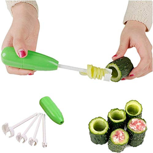 courti Veggie Drill Obst und Gemüsekernentferner, Multifunktion Küchenwerkzeug, Vier Verschiedene Arten von Bohrern, Kunststoff, Grün