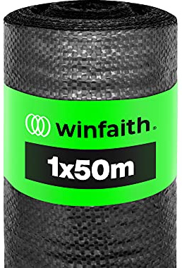 Winfaith - Telo Pacciamatura Orto e Giardino Nero in Polipropilene (100 g/m²) Telo Anti Erbacce Rotolo Pacciamatura 1x50 Metri, Telo Proteggi Piante Inverno Permeabile, Anti Strappo, Anti Raggi UV