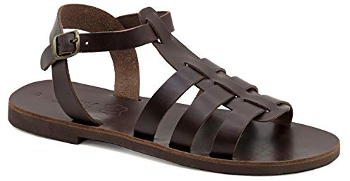 40 Braun Emmanuela Fisherman sandalen aus Leder für Herren, hochwertige griechische handgefertigte Herrensandalen mit verstellbarem Schnallenriemen, Sommerschuhe mit Riemchen für Herren