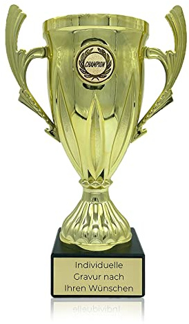 Zelaro Pokal mit Gravur Wunschtext | Pokale als Geschenk für Männer, Frauen und Kinder | Wanderpokal Bierpong und Tippspiel | Henkelpokal in Vier Größen (Gold 20cm)