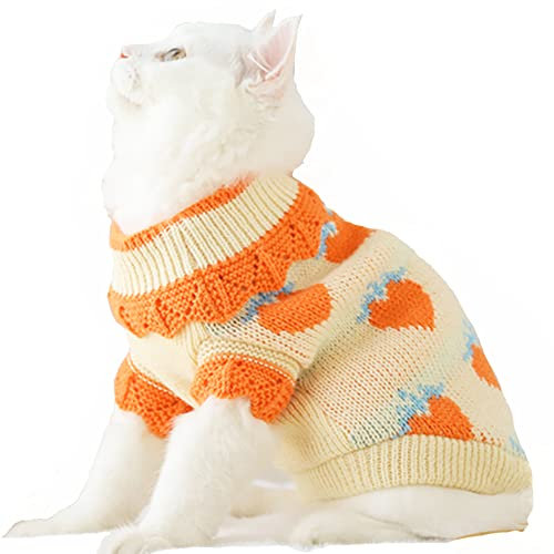 ANIAC Herbst-Hundepullover für kleine Hunde, Mädchen, Erdbeer-Strick, Katzenpullover, Winterkleidung, Rollkragen, Kätzchen, Strickwaren, Wetter-Outfit für Teetasse, Chihuahua, Yorkie, Pudel (XS,