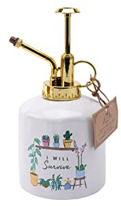 Mister de planta blanca de cerámica | Capacidad para 300 ml | 'I Will Survive' | Botella de riego con bomba de oro de plástico | Jardinería | Plantas de casa | De la gama The Potting Shed | Artículo