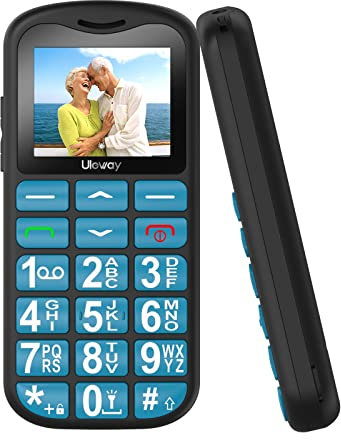 uleway Telephone Portable Senior Débloqué avec Grandes Touches, Simple Téléphone Portable Personnes Agées,Big Volume Bouton SOS, Radio FM, Haut-Parleur de Boîte, Torches-Bleu