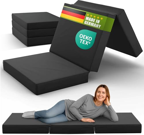 SHOGAZI Colchón plegable de 90 x 190 x 12 cm, colchón para invitados plegable, fabricado en Alemania, colchón plegable de espuma fría ortopédica, color antracita