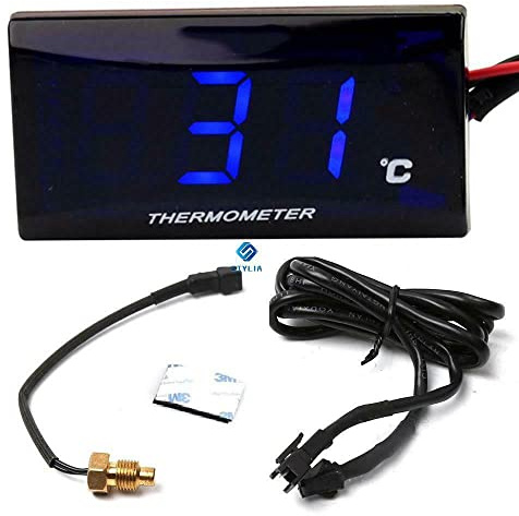TOTMOX Universell digital LED-motorcykel termometer med sensor vattentemperaturmätare 0–120 ℃ för racing motorcykel skoter 12 V, vattentemperaturmätare blå eld