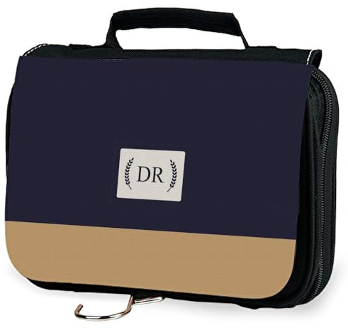 Wanapix | Personalisierte Reise Kulturbeutel mit Namen | Hängende Kulturtasche für Männer und Frauen | Kosmetiktasche, Makeup-Organizer | Navy Initialen