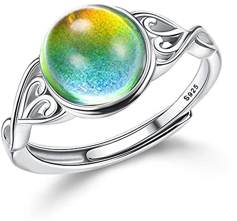Milacolato 925 Silber Ringe Für Damen Frauen Mädchen Offen Stimmungsringe Verstellbar Ovaler Solitärring Temperaturregelungsringe Farbwechsel Stapelringe CZ Steinringe Geschenk Schmuck RingA