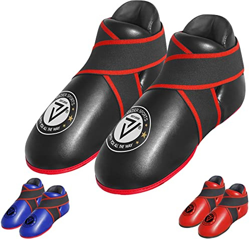 VADER SPORTS EST.2001 WITH YOU ALL THE WAY Kickboxing tae-kwondo Training semi-contact ou full contact kick boots noir rouge bleu arts martiaux entraînement protection des pieds (moyen/adulte