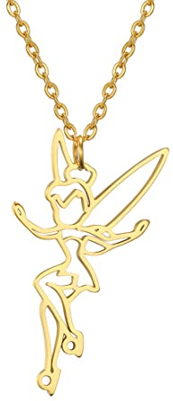 EUEAVAN Princess Wendy Tinkerbell Pendant Necklace Fairy Pixie Angel Trendy Exquisite Magical Dancer Ballet Choker Jewelry Fairy Tale Quote Girls Women Teens (gold)