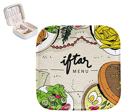 RODAILYCAY Caja de almacenamiento portátil para joyas, Iftar Ramadhan Menú comida en Tajine tradicional Mini caja de joyería para anillos, pulseras, collares, pendientes