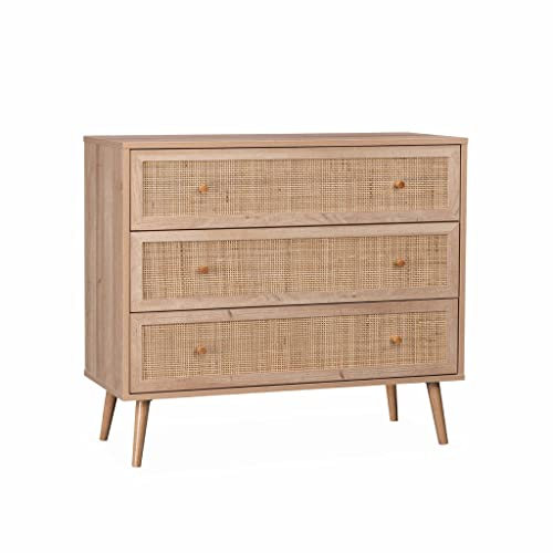 Alice's Home Kommode aus Holzdekor und Rattangeflecht 90x39x79cm - Bohème - 3 Schubladen