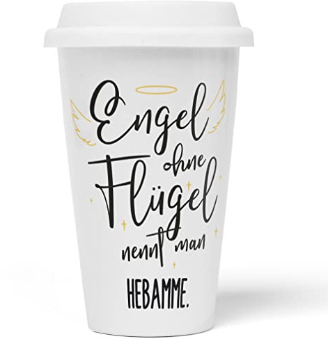 JUNIWORDS To-Go Becher mit Deckel, Engel ohne Flügel nennt man Hebamme (5166593)