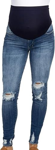 för gravida kvinnor graviditetsjeans Långa byxor (Ljusblå,L)