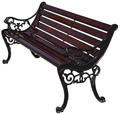 ZMYJTO 3-Sitzer Terrassensitz Garten Balkonbank Gartenmöbel Gusseisengestell Massivholz Parkbank Lattensitz mit Rückenlehne und Armlehne für Rasen/Veranda/Arbeitspassage