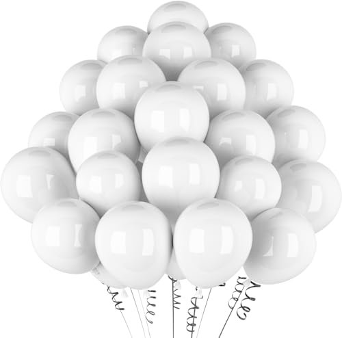 hpnparty Luftballons Weiß Metallic, 50 Stück 12 Zoll Weiß Luftballons, helium ballons Latex ballon für Geburtstagsdeko, Hochzeitsdeko, Partydeko