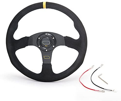 Volante Sportivo Auto,Volante A Calice 350mm 350mm Racing Volante Volante Auto Volante Volante in pelle scamosciata Decorazione