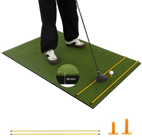 COSTWAY Golf Abschlagmatte, 152 x 92cm Golf Übungsmatte inkl. 2 Gummi-Tees und 2 Ausrichtungsstäbe, Golfmatte mit 6 Abschlagpositionen, für Indoor und Outdoor (152 x 92cm, 25mm)
