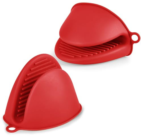 AUAUY Presine Silicone da Cucina, 2 Pezzi Mini Guanto da Forno Antiscivolo, Silicone Guanti per Forno, Presine per Le Pentole, Resistente al Calore, per Cottura e Grigliate （Rosso）
